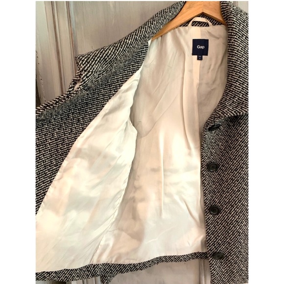 GAP Black & White Tweed Wool Coat Sz 2 - Picture 6 of 8